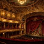 Opernhaus-Interior im Stil eines Oelgemaeldes, warmes goldenes Licht